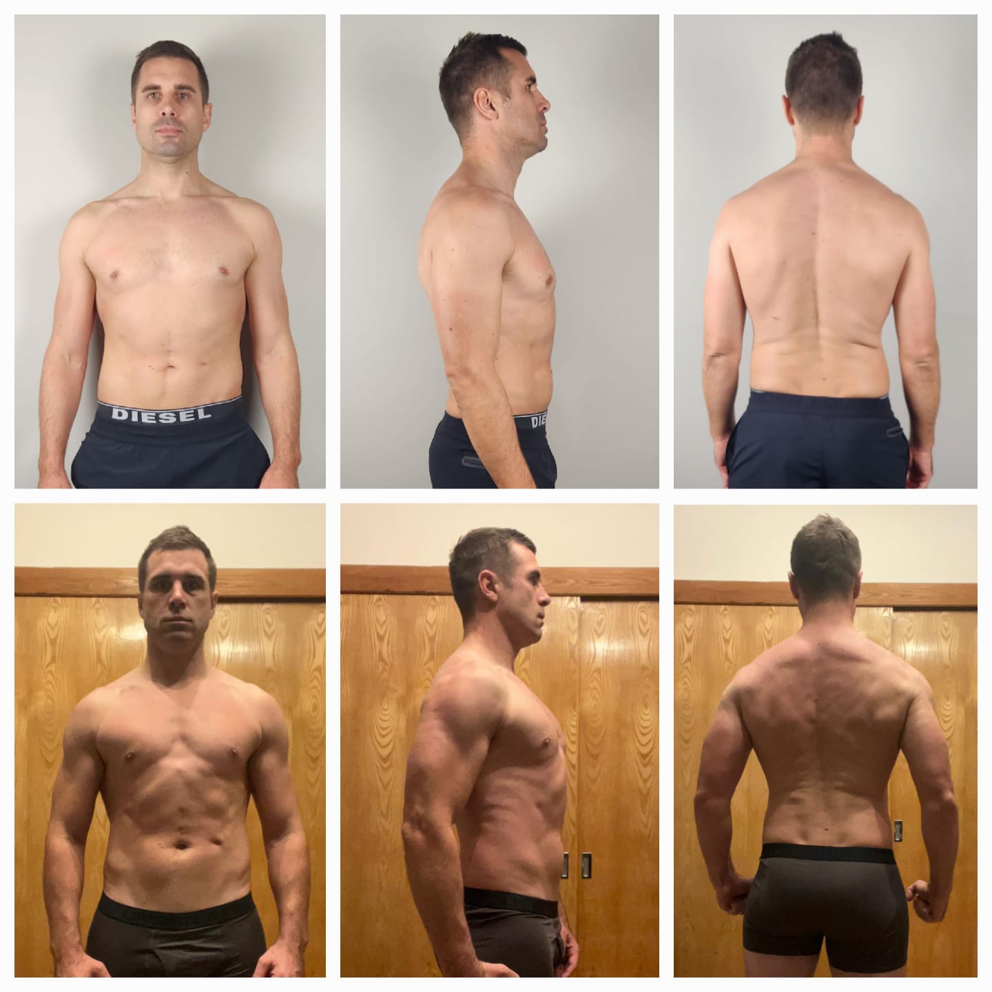 Tore's front, side and back transformation after three months of personal training